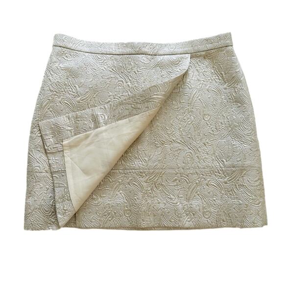 J. Crew Skirt Pearl Metallic Matelasse Origami Faux Wrap Mini Skirt Size 10 NEW - Picture 5 of 12